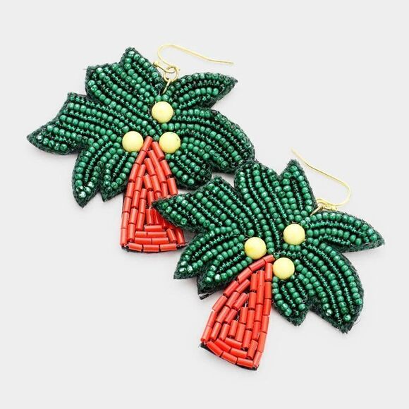 Palm Tree Seed Bead Dangle Earrings by icon Collection - Picture 1 of 5